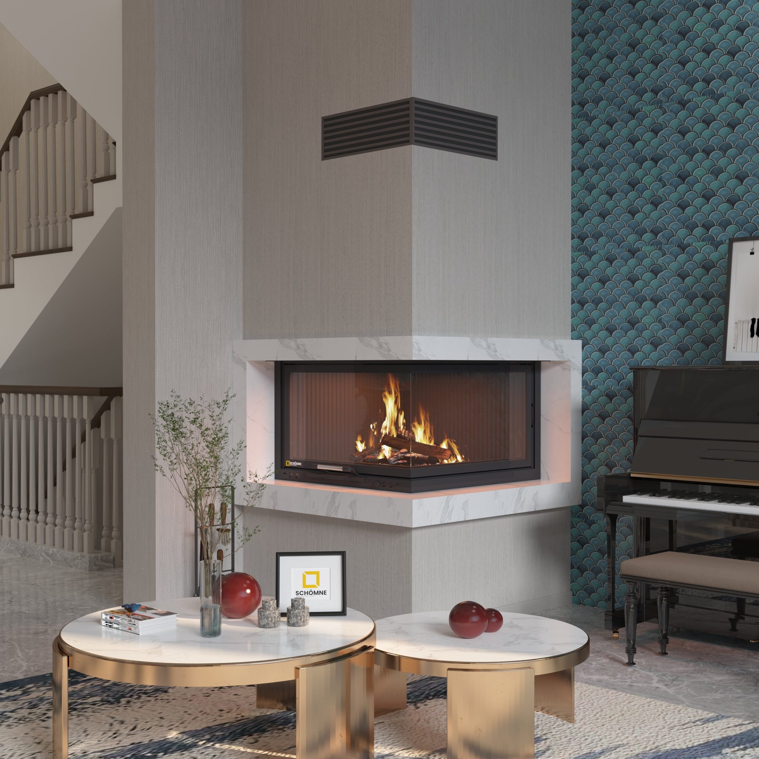 Eşkenar Hazne Asansörlü Şömine 80X80 - Görsel 2
